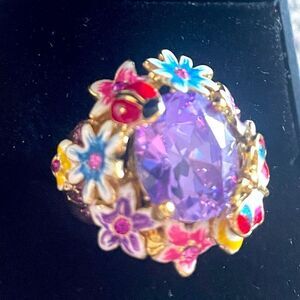 Purple Topaz Floral Garden Design Ring 18K Gold Plated STAMPED  Size 4.5-5 NEW